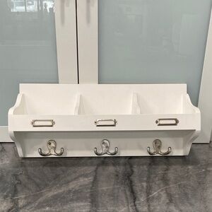 White Wall-Mounted Organizer with Hooks